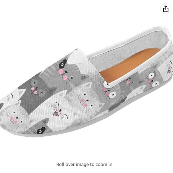 NEW InterestPrint Grey Cats Womens Comfortable Casual Flats 4.5 - Picture 2 of 7